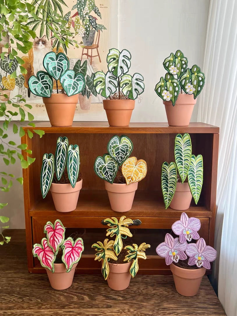 Handmade Embroidered Potted Plants - Desk Decor/Pins