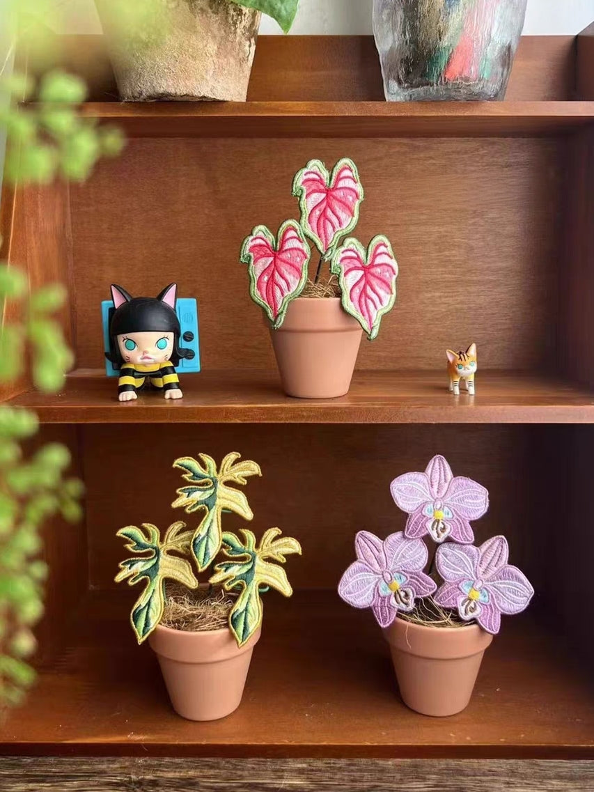 Handmade Embroidered Potted Plants - Desk Decor/Pins