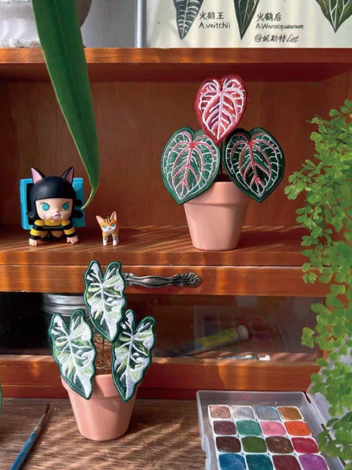 Handmade Embroidered Potted Plants - Desk Decor/Pins