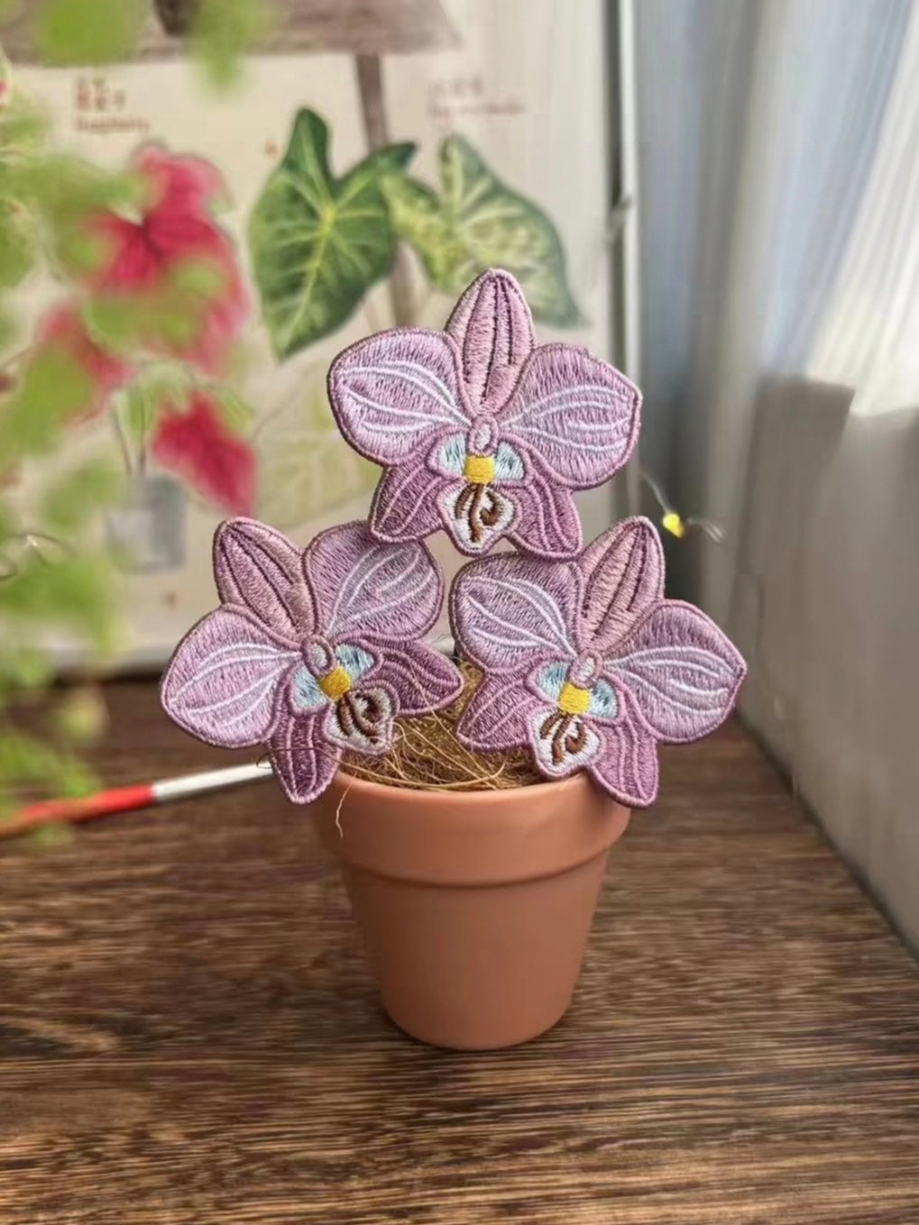 Handmade Embroidered Potted Plants - Desk Decor/Pins