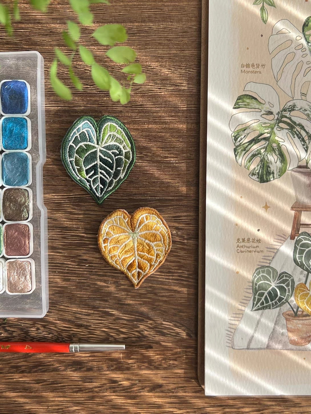 Handmade Embroidered Pin - Tropical Plant