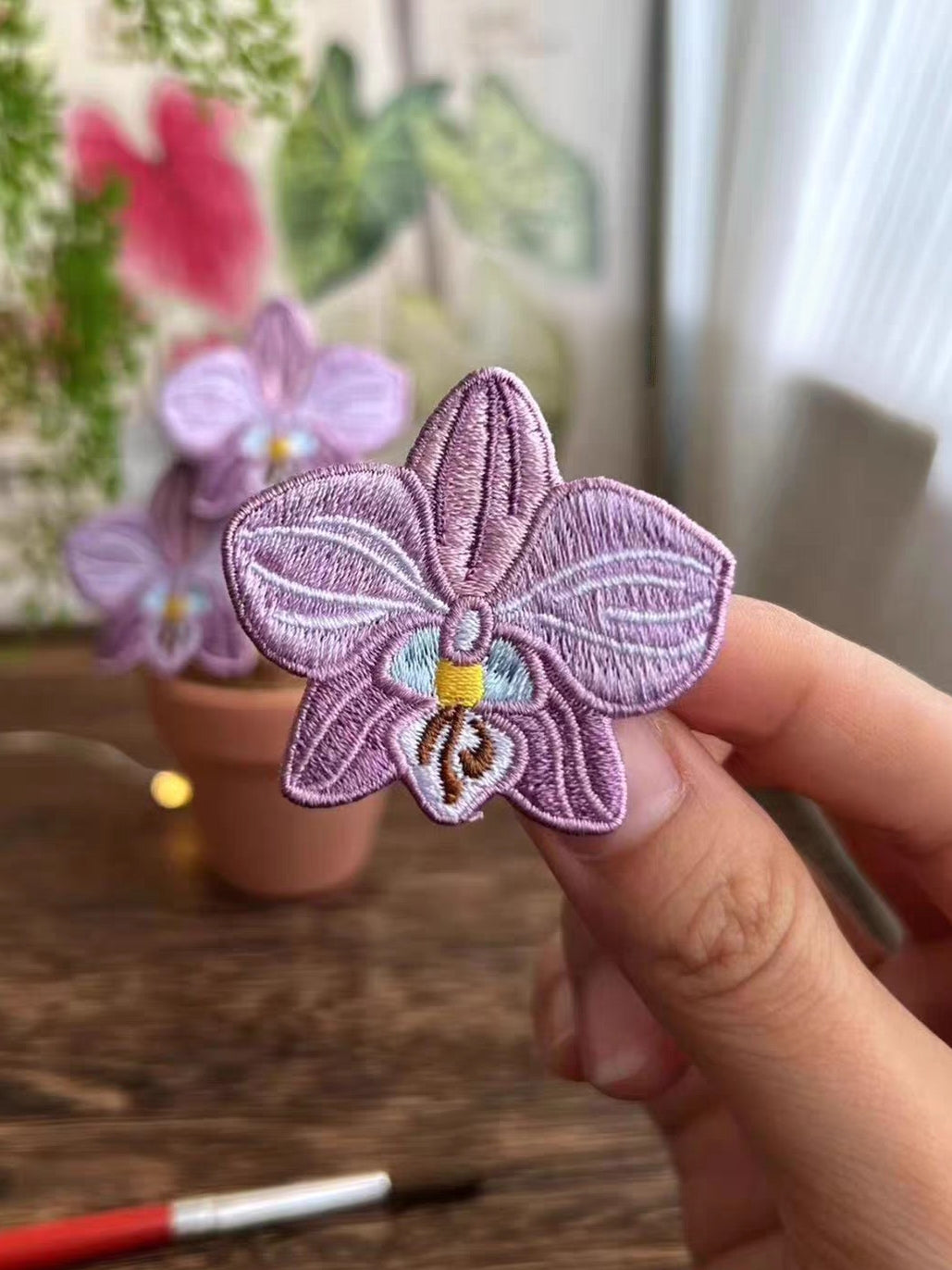 Handmade Embroidered Pin - Tropical Plant